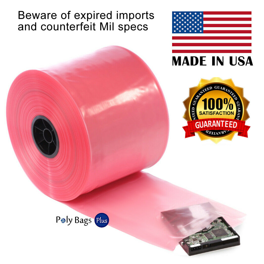 4-mil Pink 4" Antistatic Poly Tubing Mil-prf-81705e For Electronics Hard Drives