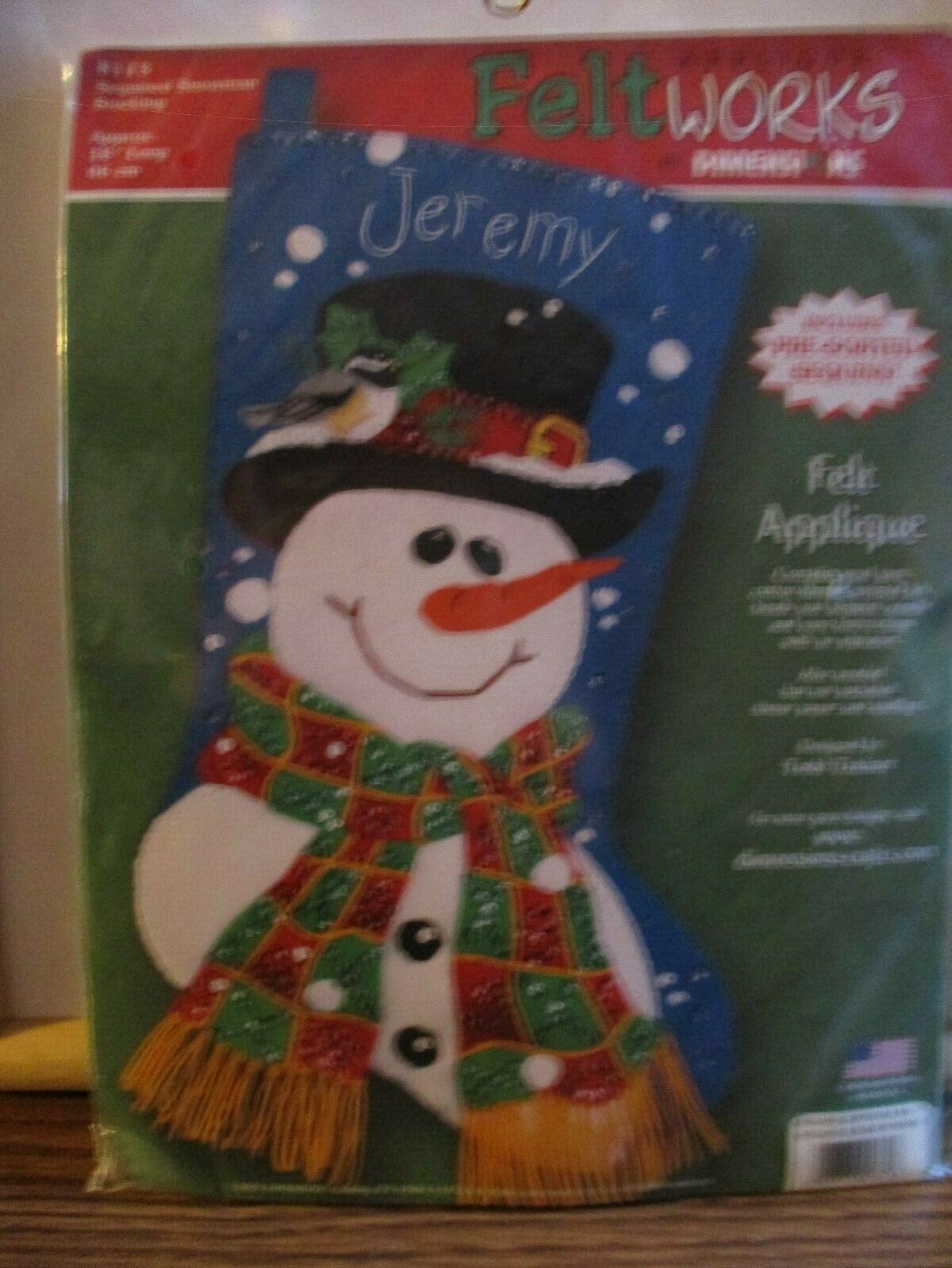2002 Felt Works Sequined Snowman Felt Applique Stocking Kit #8113