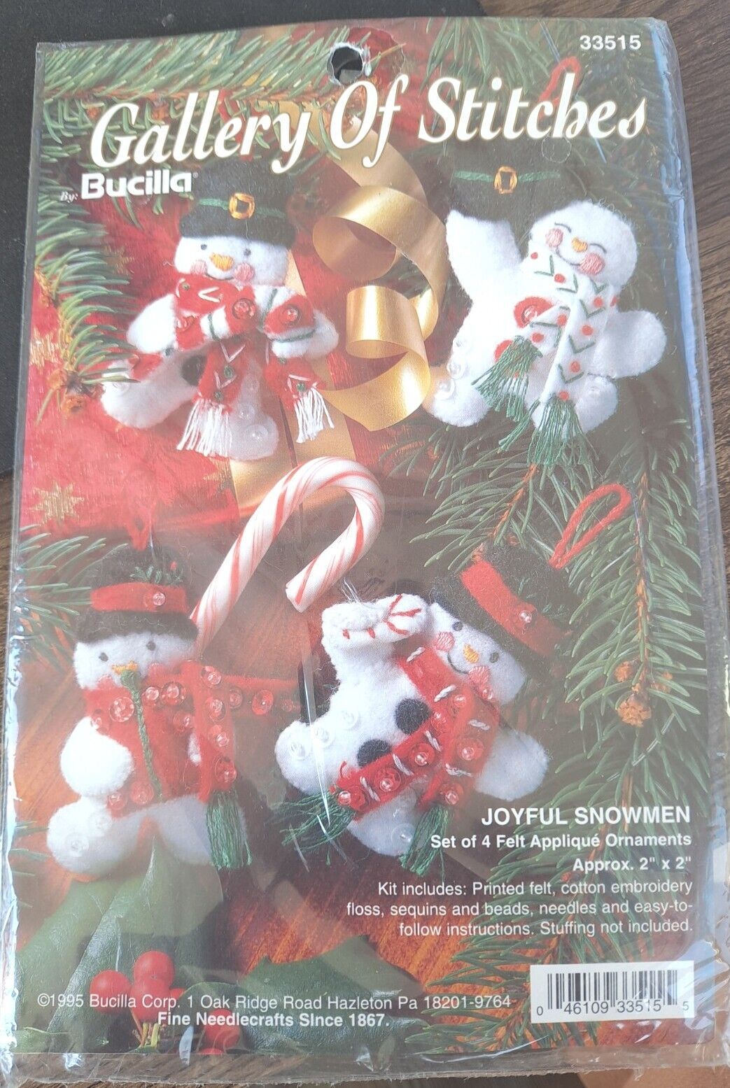 Vtg (1995) New Bucilla Gallery Of Stitches Felt Ornament Kit "joyful Snowmen"