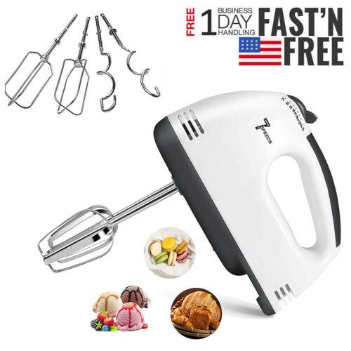 Electric Hand Mixer Handheld Blenders Whisk 7 Speed Stainless Steel Attachment