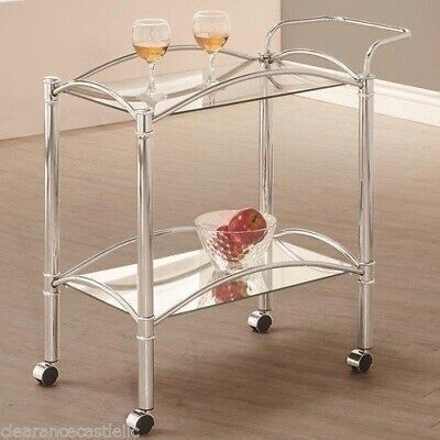 Mirror Glass Metal Beverage Cart Serving Bar Rolling Wine Storage Portable Party