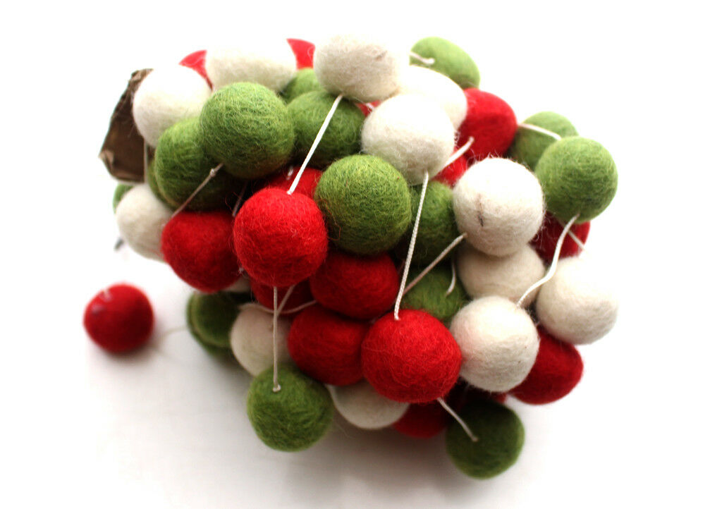 Red, White And Green Pom Pom Felt Balls Christmas Garland Hanging Decor